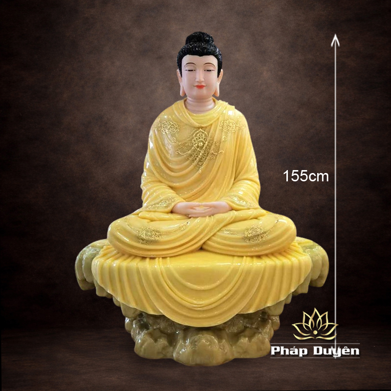 Tượng Bổn Sư Thích Ca Ngồi Tĩnh Tâm Bằng Bột Đá Thạch Anh Viền Vàng, Cao 1.55m - ảnh 16