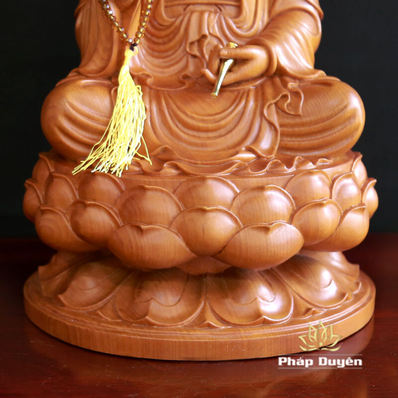 Tượng Quan Âm Ngồi Đài Sen, Chất Liệu Gỗ Pơ Mu, Cao 40cm - Ảnh 5