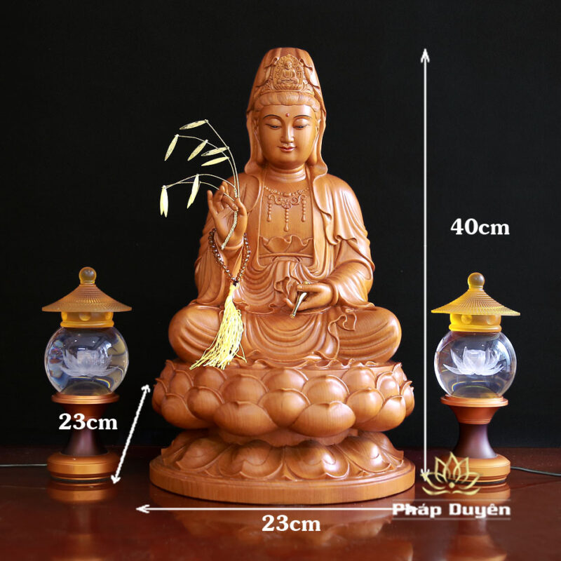 Tượng Quan Âm Ngồi Đài Sen, Chất Liệu Gỗ Pơ Mu, Cao 40cm - Ảnh 6