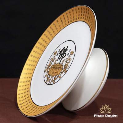 mâm bồng sứ trắng in tâm kinh