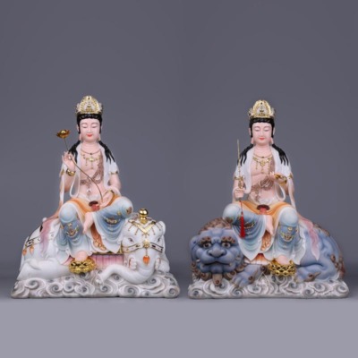 Tượng Văn Thù & Phồ Hiền Ngồi | Chất Liệu Bột Đá Sơn Mầu Cao Cấp | Nhiều Kích Thước