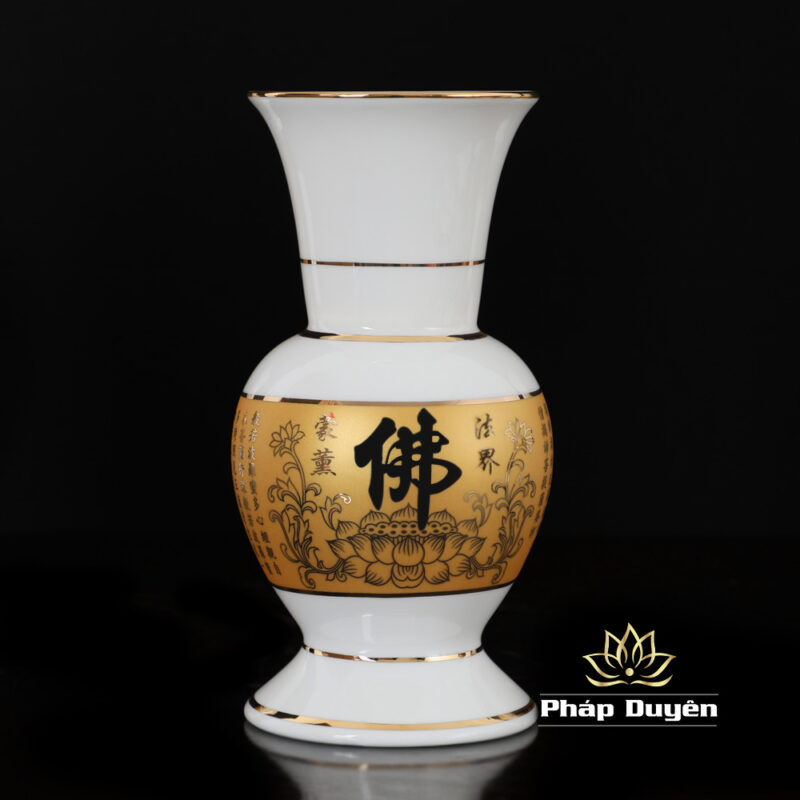 Bộ Đồ Thờ Sứ Trắng Tâm Kinh Vàng - Ảnh 14