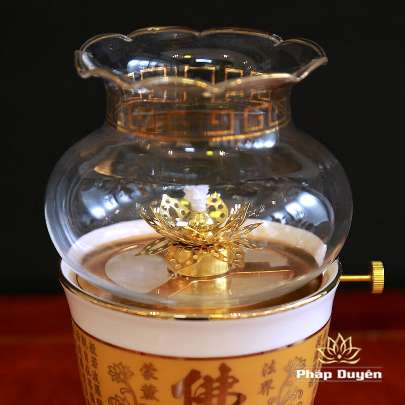 Đèn Dầu Sứ Trắng Tâm Kinh Vàng, Cao 15cm, 18cm - Ảnh 2