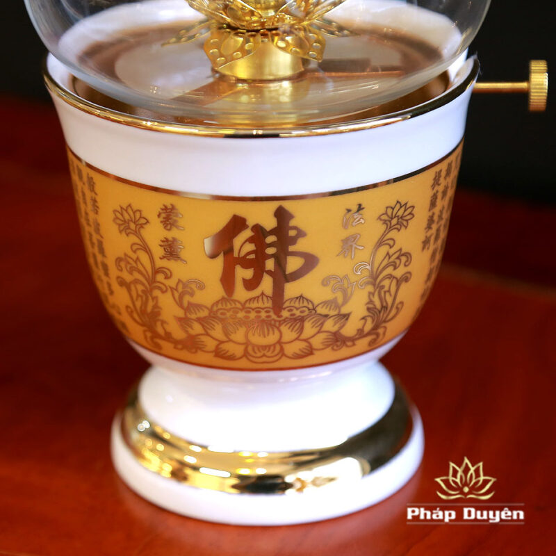 Đèn Dầu Sứ Trắng Tâm Kinh Vàng, Cao 15cm, 18cm - Ảnh 3