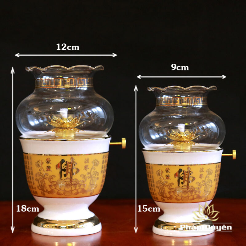 Đèn Dầu Sứ Trắng Tâm Kinh Vàng, Cao 15cm, 18cm - Ảnh 5