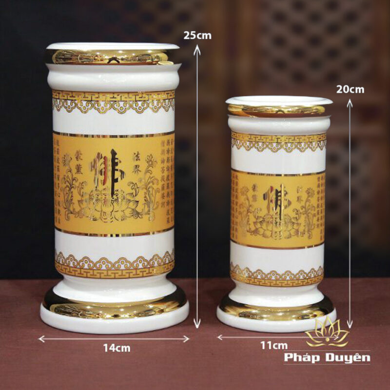 Bộ Đồ Thờ Sứ Trắng Tâm Kinh Vàng - Ảnh 5