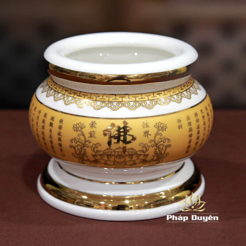 Bộ Đồ Thờ Sứ Trắng Tâm Kinh Vàng - Ảnh 6