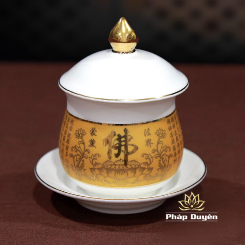 Bộ Đồ Thờ Sứ Trắng Tâm Kinh Vàng - Ảnh 9