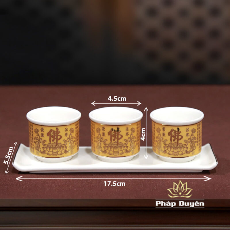 Bộ Đồ Thờ Sứ Trắng Tâm Kinh Vàng - Ảnh 7