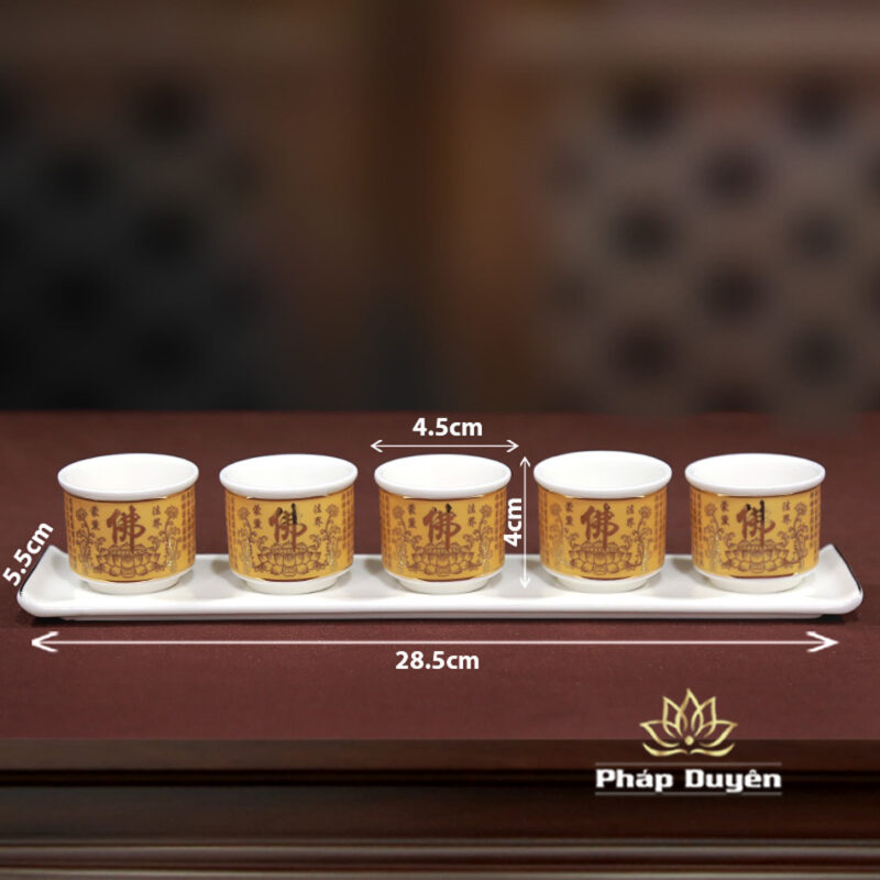Bộ Đồ Thờ Sứ Trắng Tâm Kinh Vàng - Ảnh 8