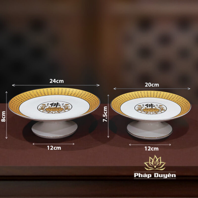 Bộ Đồ Thờ Sứ Trắng Tâm Kinh Vàng - Ảnh 11