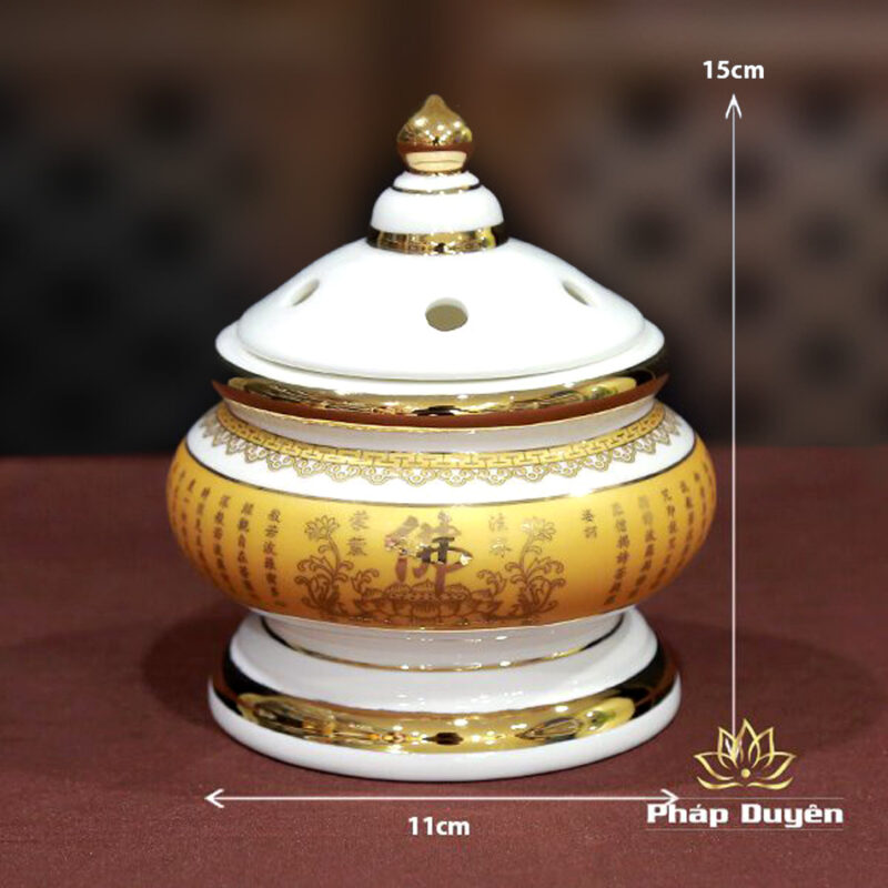 Bộ Đồ Thờ Sứ Trắng Tâm Kinh Vàng - Ảnh 12