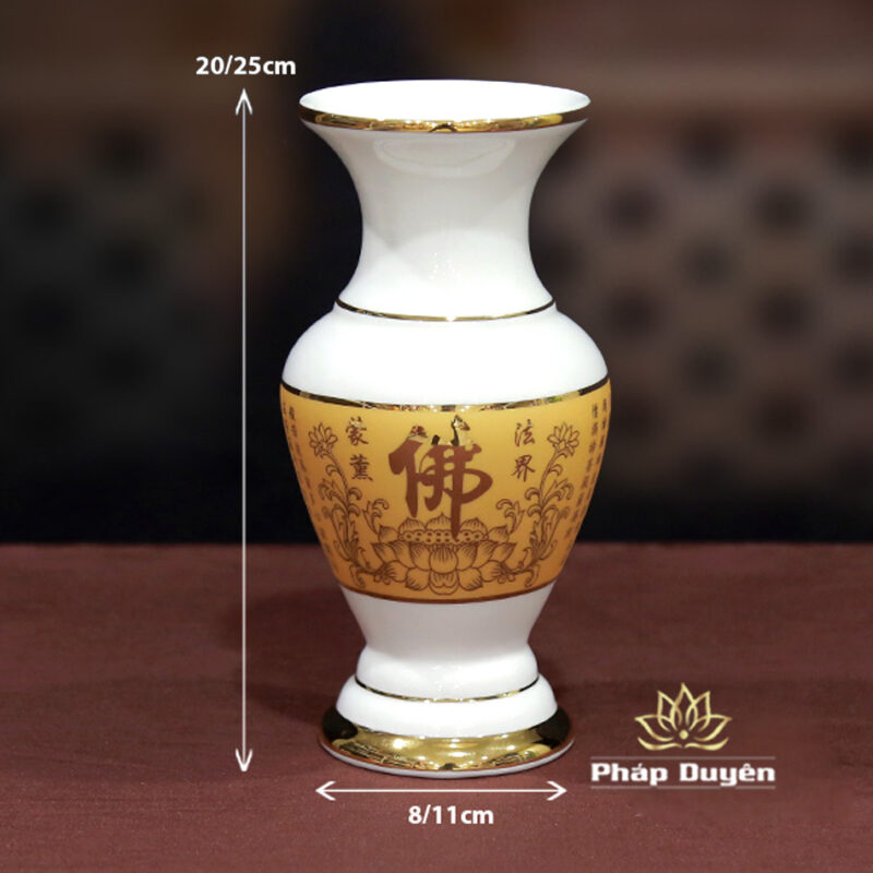 Bộ Đồ Thờ Sứ Trắng Tâm Kinh Vàng - Ảnh 13