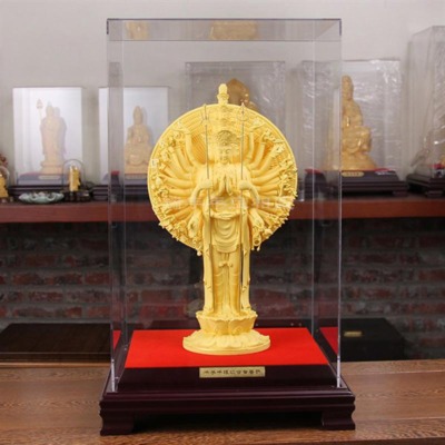 Tượng Bồ Tát Quan Âm Ngàn Tay Đứng, Nhung Vàng Kim Sa, Cao 16cm - 35cm