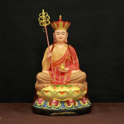 Tượng Địa Tạng Bồ Tát Ngồi Áo Đỏ Có Mũ Bằng Composite, Cao 65cm