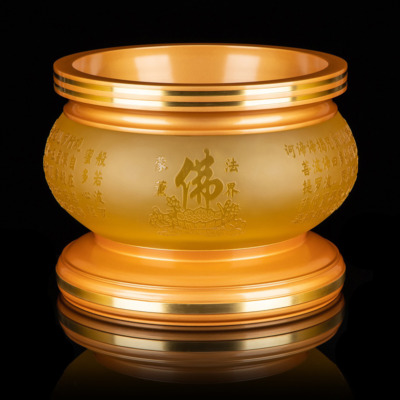 Bát Hương Tâm Kinh Khắc Chìm Hoa Sen Chữ Phật Vàng, Đường Kính 25cm