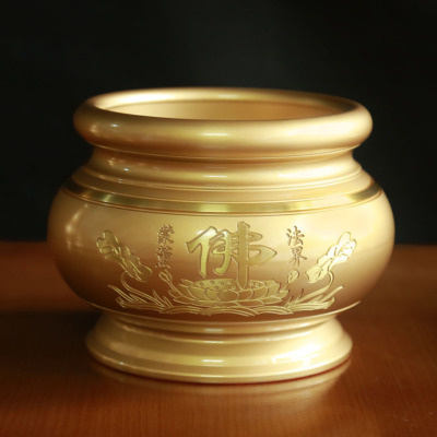 Bát Hương Hoa Sen Chữ Phật Bằng Đồng Màu Vàng, Nhiều Kích Thước