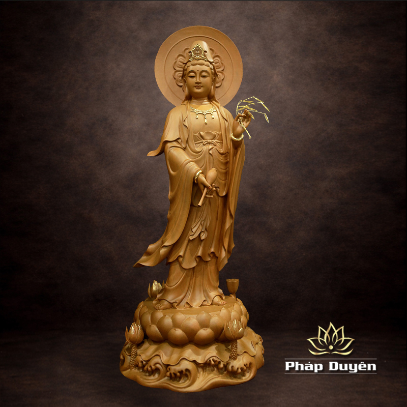 Tượng Quan Âm Bồ Tát Đứng Bằng Gỗ Hương Chương, Cao 66cm - ảnh 5