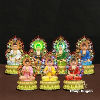 Alternative view of Bộ Tượng Dược Sư Ngồi Đài Sen Có Hào quang Mài Vẽ Cao Cấp Bằng Composite, Cao 40cm (Tổng Lá Đề 52cm)