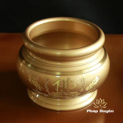 Alternative view of Bát Hương Hoa Sen Chữ Phật Bằng Đồng Màu Vàng, Nhiều Kích Thước