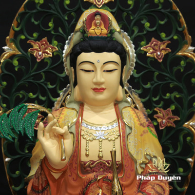 Alternative view of Tượng Quan Âm Ngồi Bằng Đồng Vẽ Gấm, Cao 68cm (Tổng Lá Đề 83cm)