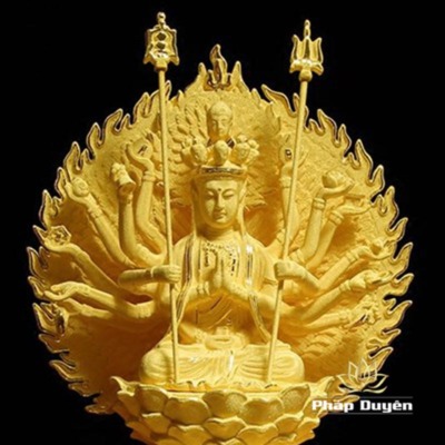 Alternative view of Tượng Bồ Tát Quan Âm Ngàn Tay Ngồi, Nhung Vàng Kim Sa, Cao 13cm, 15cm