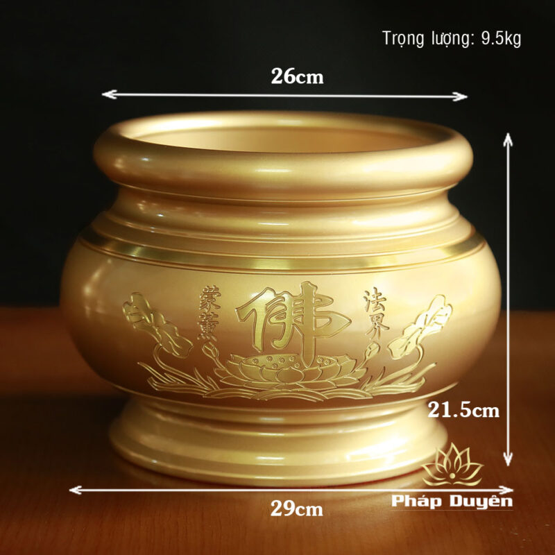 Bát Hương Hoa Sen Chữ Phật Bằng Đồng Màu Vàng, Nhiều Kích Thước - Ảnh 6