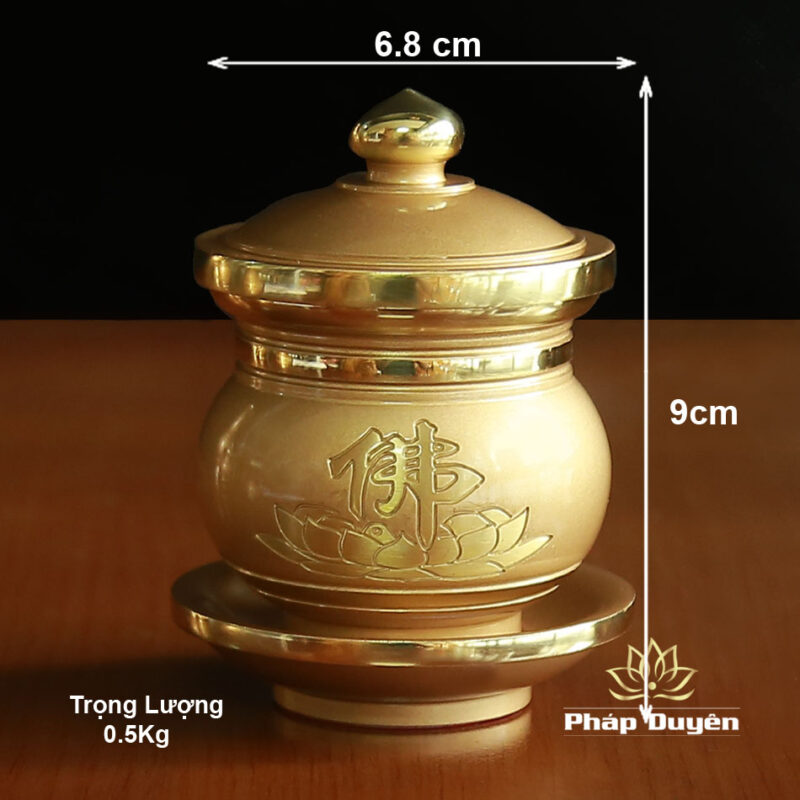Chén Hoa Sen Chữ Phật Đồng Vàng, Nhiều Kích Cỡ - Ảnh 6
