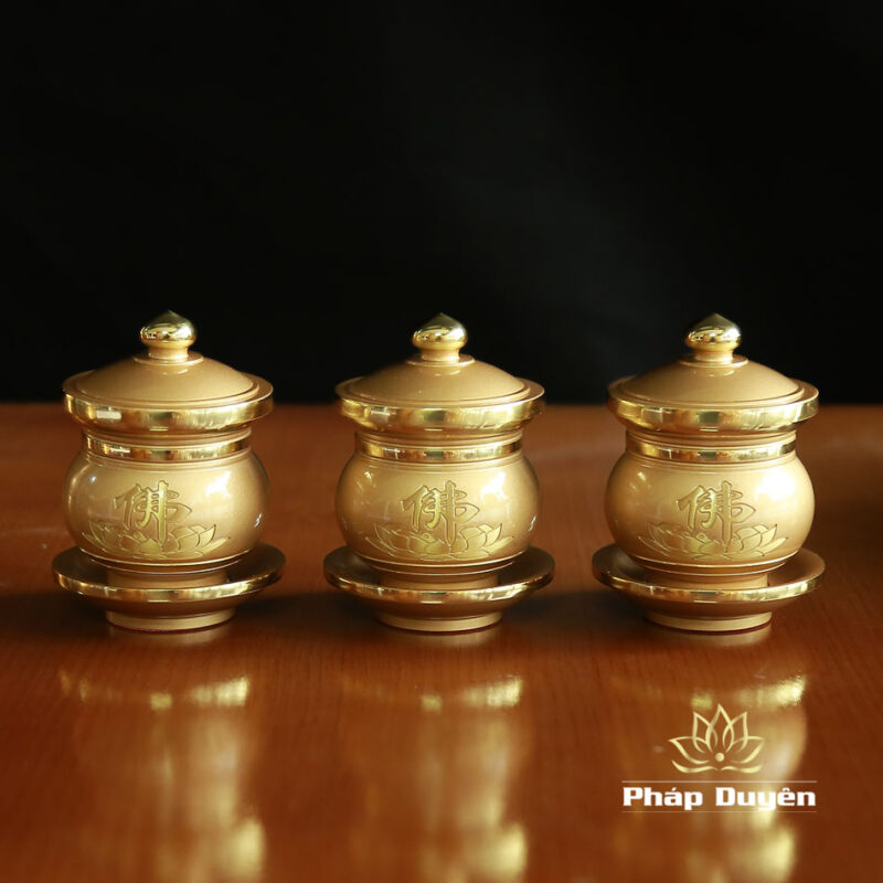 Chén Hoa Sen Chữ Phật Đồng Vàng, Nhiều Kích Cỡ - Ảnh 5