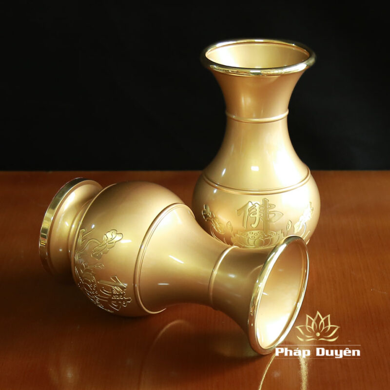 Lọ Hoa Hoa Sen Chữ Phật Bằng Đồng Vàng, Nhiều Kích Thước - Ảnh 2