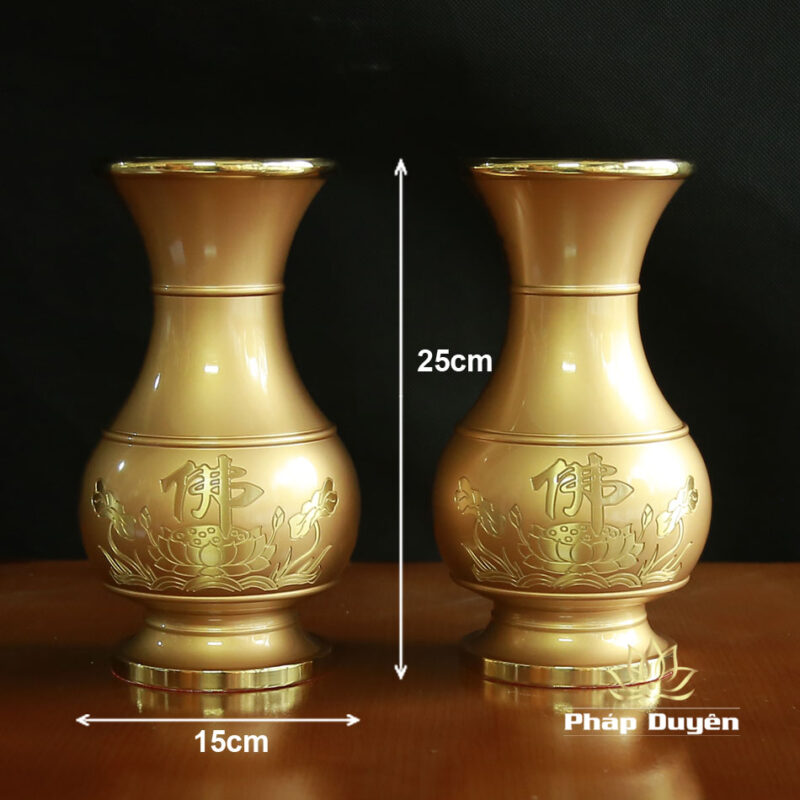 Lọ Hoa Hoa Sen Chữ Phật Bằng Đồng Vàng, Nhiều Kích Thước - Ảnh 4