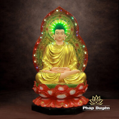 Alternative view of Tượng Ngài Bổn Sư Thích Ca Ngồi Đài Sen Đế Lục Giác Bằng Composite, Cao 80cm (Tổng Lá Đề 100cm)
