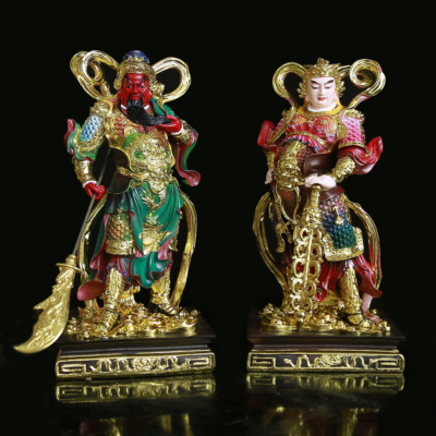 Tượng Quan Công Vi Đà Hộ Pháp Đứng Bằng Composite Sơn Màu Mạ Vàng, Cao 45cm