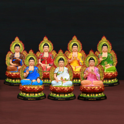 Bộ Tượng Phật Dược Sư Ngồi Mài Vẽ Cao Cấp Có Hào Quang Bằng Composite, Cao 65cm (Tổng Lá Đề 80cm)