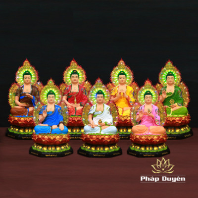 Alternative view of Bộ Tượng Phật Dược Sư Ngồi Mài Vẽ Cao Cấp Có Hào Quang Bằng Composite, Cao 65cm (Tổng Lá Đề 80cm)