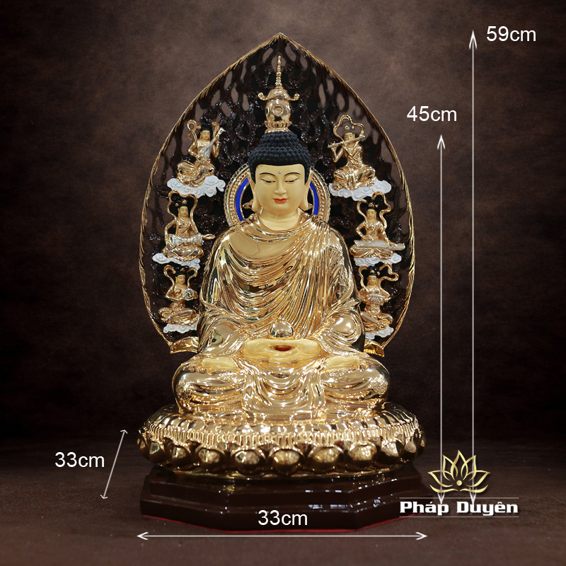 Tượng Phật Thích Ca Mâu Ni Ngồi Đài Sen Bằng Đồng Có Lá Đề 8 Cạnh, Cao 45cm (Tổng Lá Đề 60cm) - ảnh 10