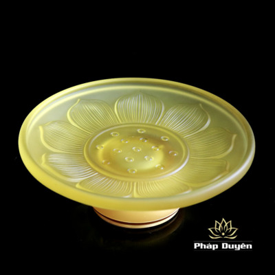 Alternative view of Đĩa Thờ Lưu Ly Cửu Liên Hoa Sen, Chân Bọc Đồng, Nhiều Kích Thước