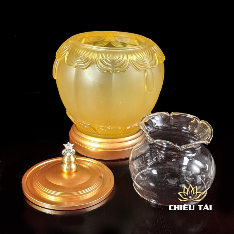Đèn Dầu Lưu Ly Viền Hoa Bọc Đồng, Nhiều Kích Cỡ - Ảnh 2