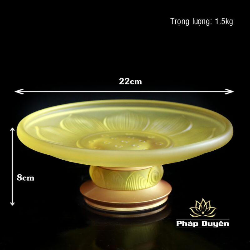 Đĩa Thờ Lưu Ly Cửu Liên Hoa Sen, Chân Bọc Đồng, Nhiều Kích Thước - Ảnh 5