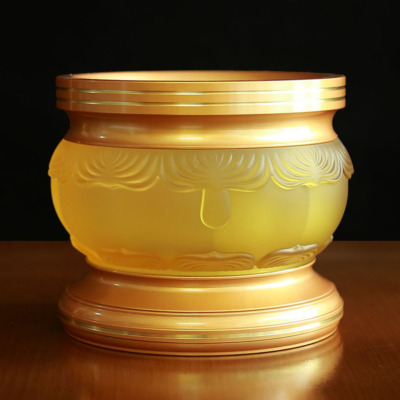 Bát Hương (Bát Nhang) Lưu Ly Bọc Đồng Vàng Viền Hoa, Nhiều Kích Cỡ