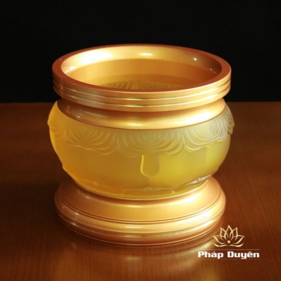 Alternative view of Bát Hương (Bát Nhang) Lưu Ly Bọc Đồng Vàng Viền Hoa, Nhiều Kích Cỡ