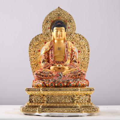 Tượng Phật Dược Sư Ngồi, Bằng Đồng Mạ Vàng, Cao Tổng Lá Đề 58cm