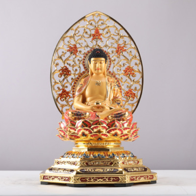 Tượng Phật Dược Sư Ngồi Đài Sen, Đế Bát Giác, Bằng Đồng Mạ Vàng, Cao Tổng Lá Đề 61cm