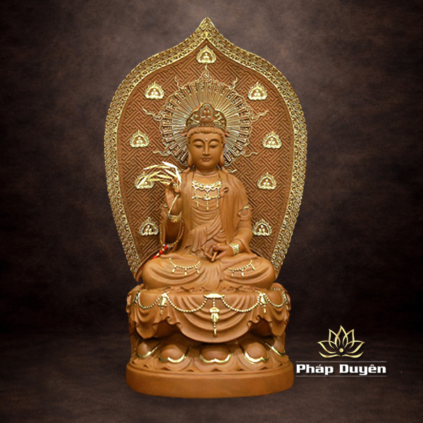 Tượng Quan Âm Ngồi Đài Sen, Gỗ Nguyên Màu, Cao 48cm (Tổng Lá Đề 65cm) - ảnh 10