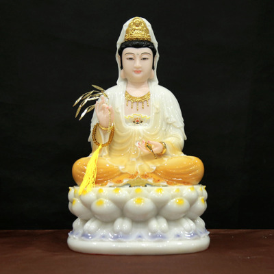 Tượng Quan Âm Ngồi Đài Sen Đế Ghi, Bằng Bột Đá, Cao 40cm