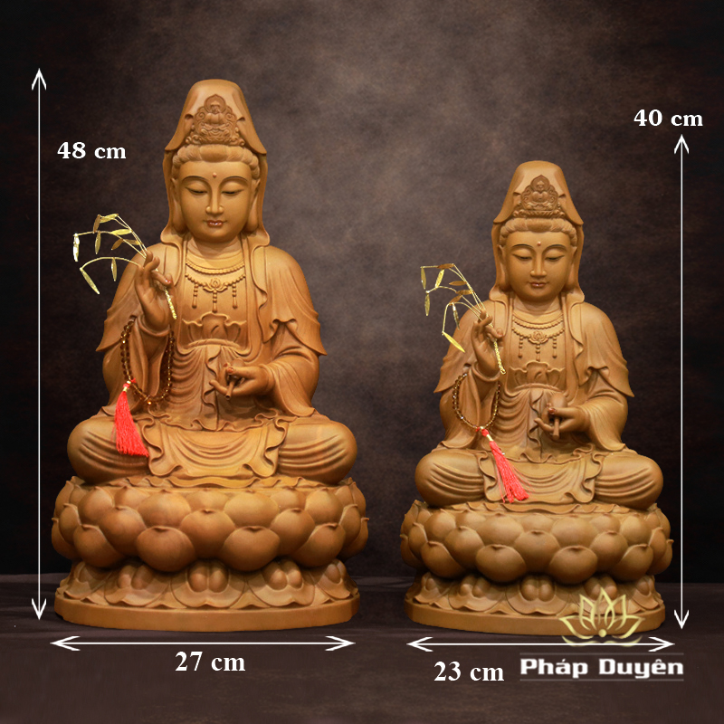 Tượng Bồ Tát Quán Âm Ngồi Đài Sen, Sơn Mộc Bằng Gỗ Hương Chương, Cao 40cm - ảnh 10