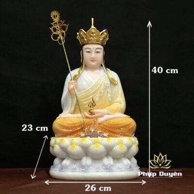 Tượng Ngài Địa Tạng Vương Ngồi Đài Sen, Bằng Bột Đá Đế Ghi, Cao 30cm - 40cm