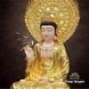 Tượng Quan Âm Bồ Tát Có Lá Đề Ngồi Đế Sen, Bột Đá Dát Vàng 998, Cao 66cm (Tổng Cao 82cm) - Ảnh 3