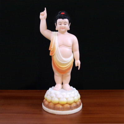 Tượng Phật Đản Sanh Da Hồng, Bằng Bột Đá Sơn Màu Vẽ, Cao 40cm, 48cm, 66cm