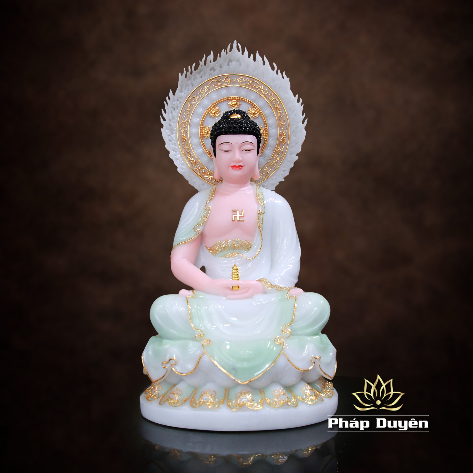 Tượng Dược Sư Ngồi Đài Sen, Màu Thiên Thanh, Bằng Bột Đá Cẩm Thạch, Cao 48cm - ảnh 8